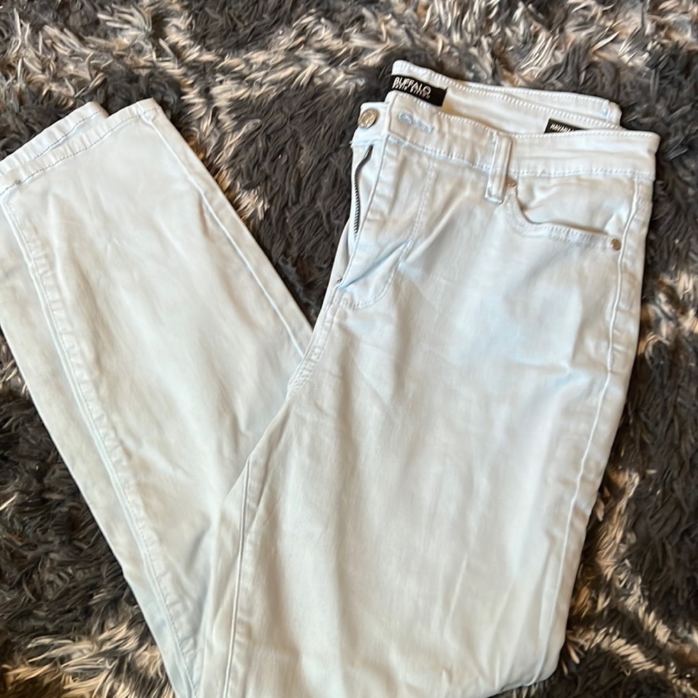 Pale blue high-rise, soft, stretch, ankle skinny jeans